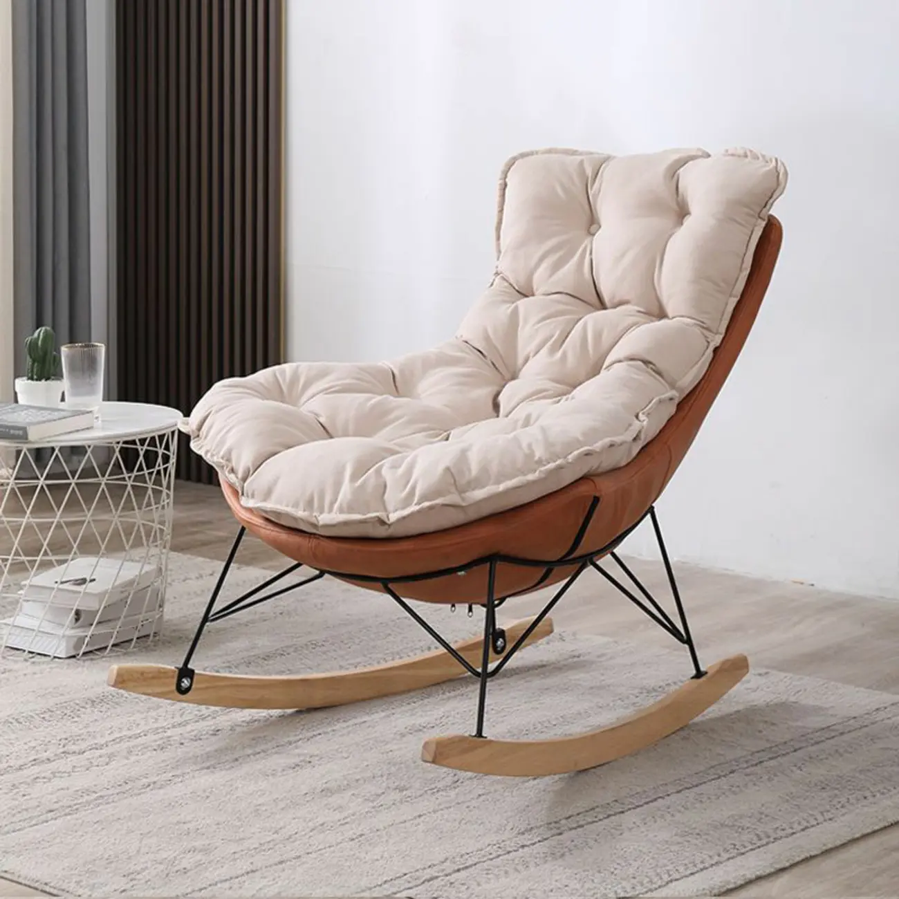 Cotton Upholstered Rocking Chair with Removable Cushions Image - 3 | homeyfad