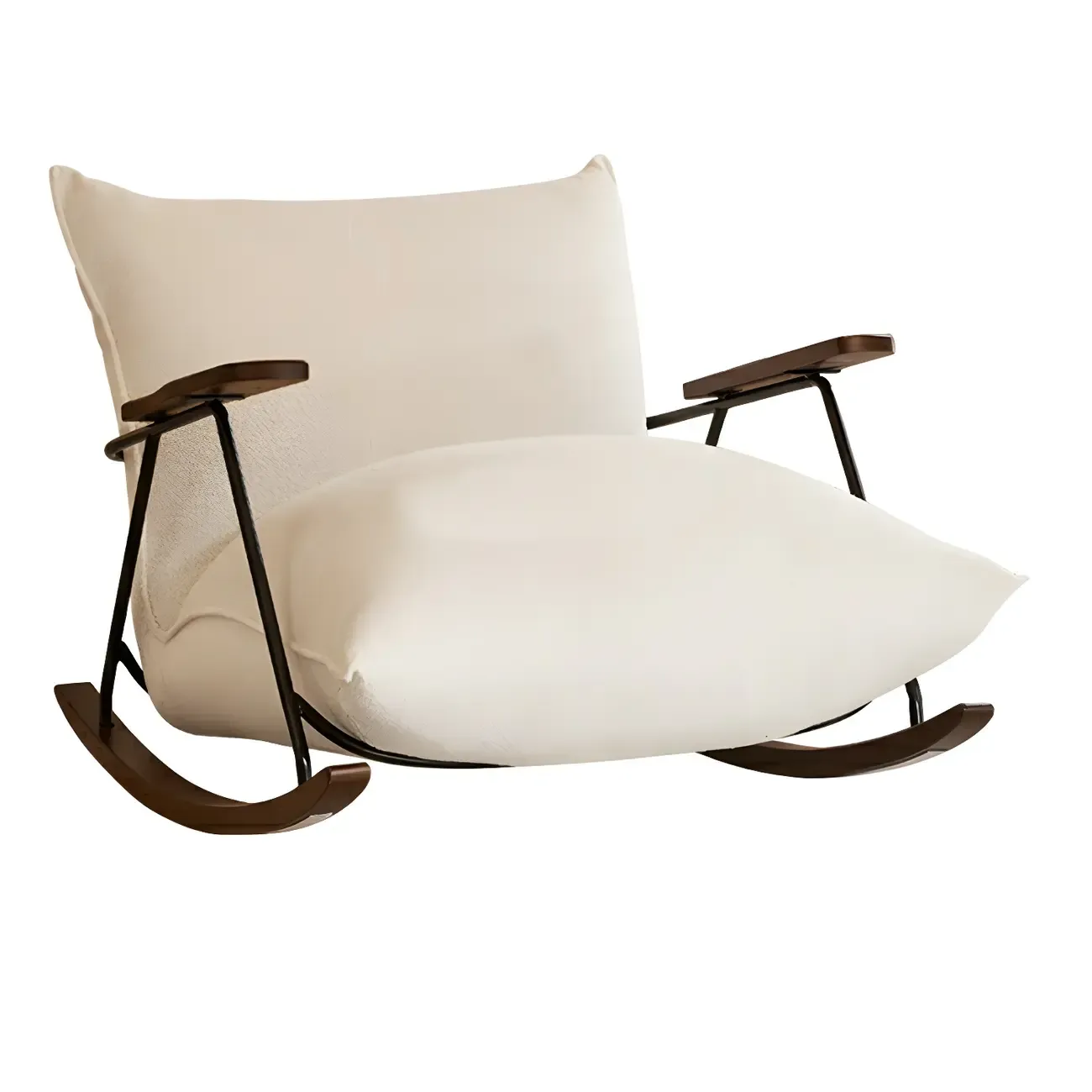 Modern Upholstered Rocking Chair with Spindle Back in Beige Image - 5