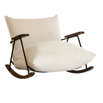 Modern Upholstered Rocking Chair with Spindle Back in Beige Image - 5
