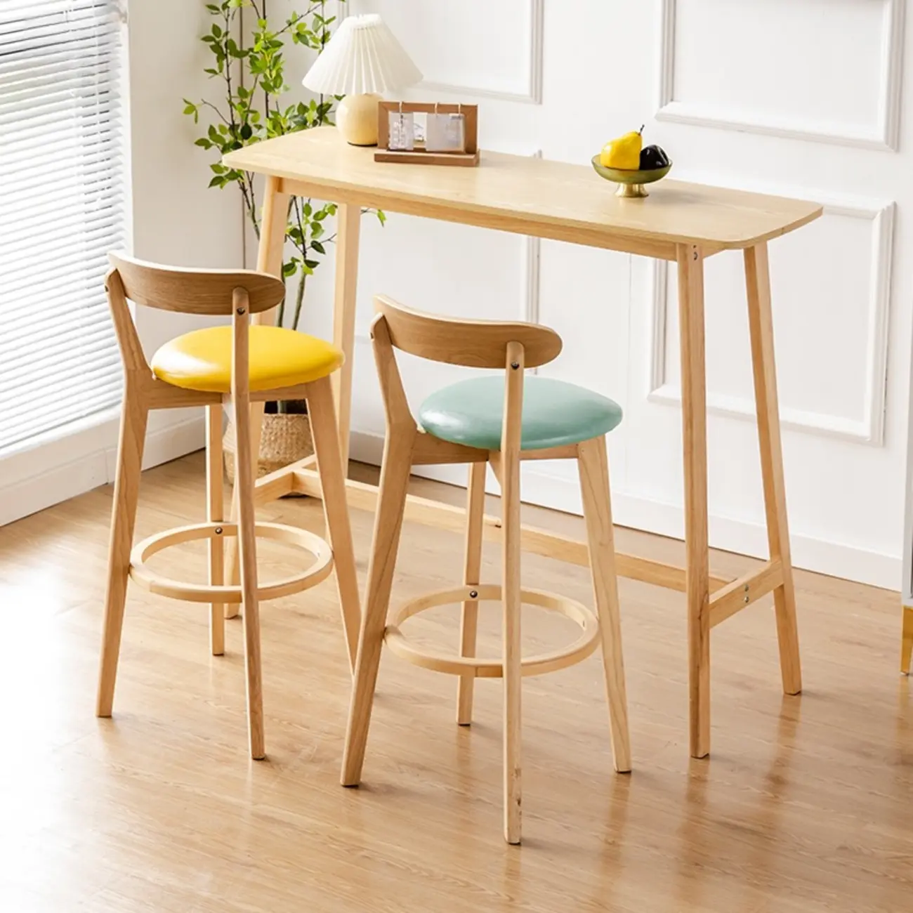 Nordic Wooden Rectangle Bar Table with Footresst for Living Room Image - 3 | homeyfad