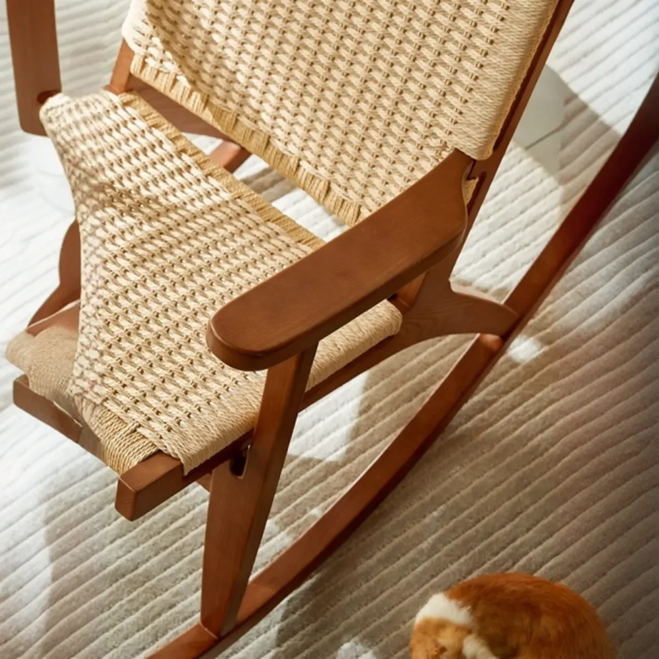 Vintage Natural Wooden Rocking Chair with Optional Ottoman Image - 16