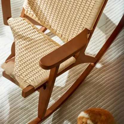 Vintage Natural Wooden Rocking Chair with Optional Ottoman  Image - 16