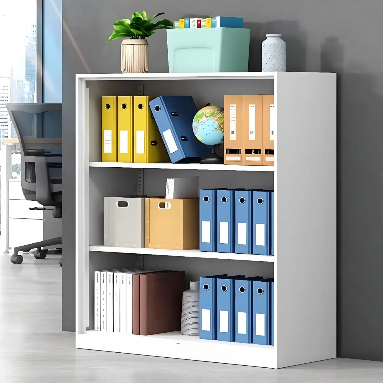 White Steel Vertical Filing Cabinet With Adjustable Shelves Image - 9 | homeyfad