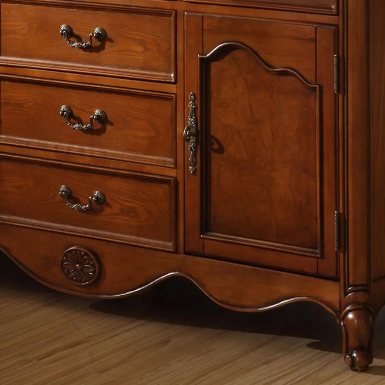 Wooden Vintage China Cabinet with Glass Display Image - 4