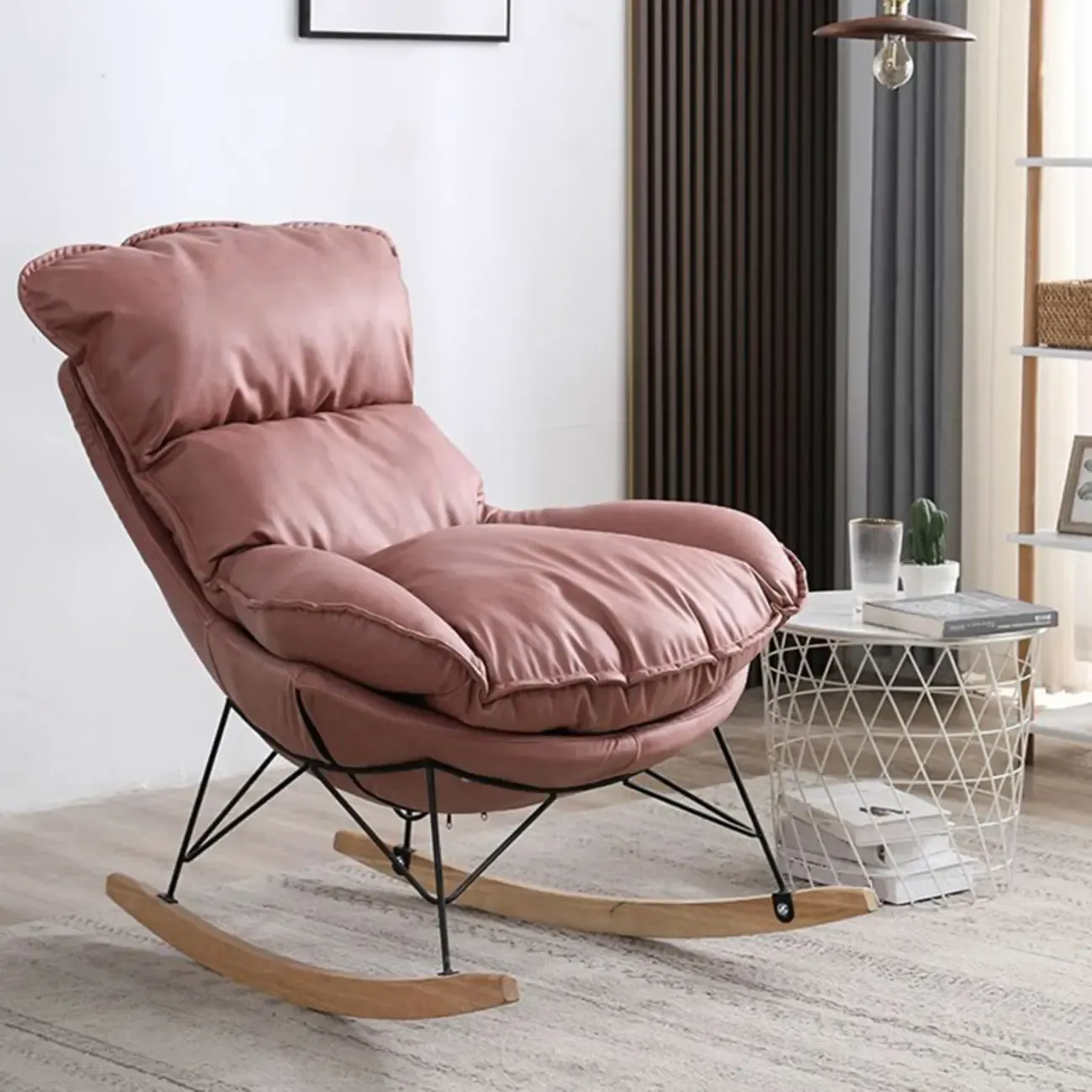 Cotton Upholstered Rocking Chair with Removable Cushions Image - 4