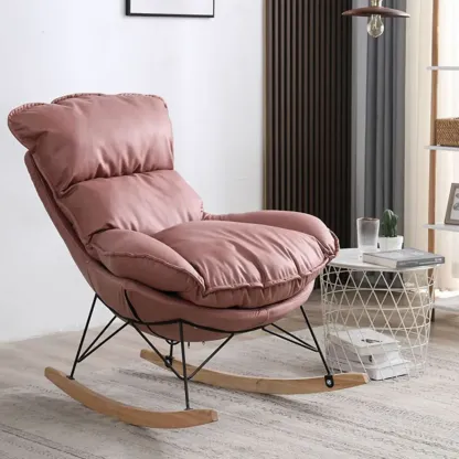 Cotton Upholstered Rocking Chair with Removable Cushions Image - 4