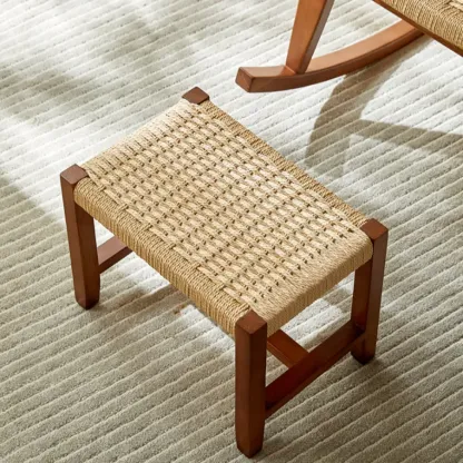 Vintage Natural Wooden Rocking Chair with Optional Ottoman  Image - 17