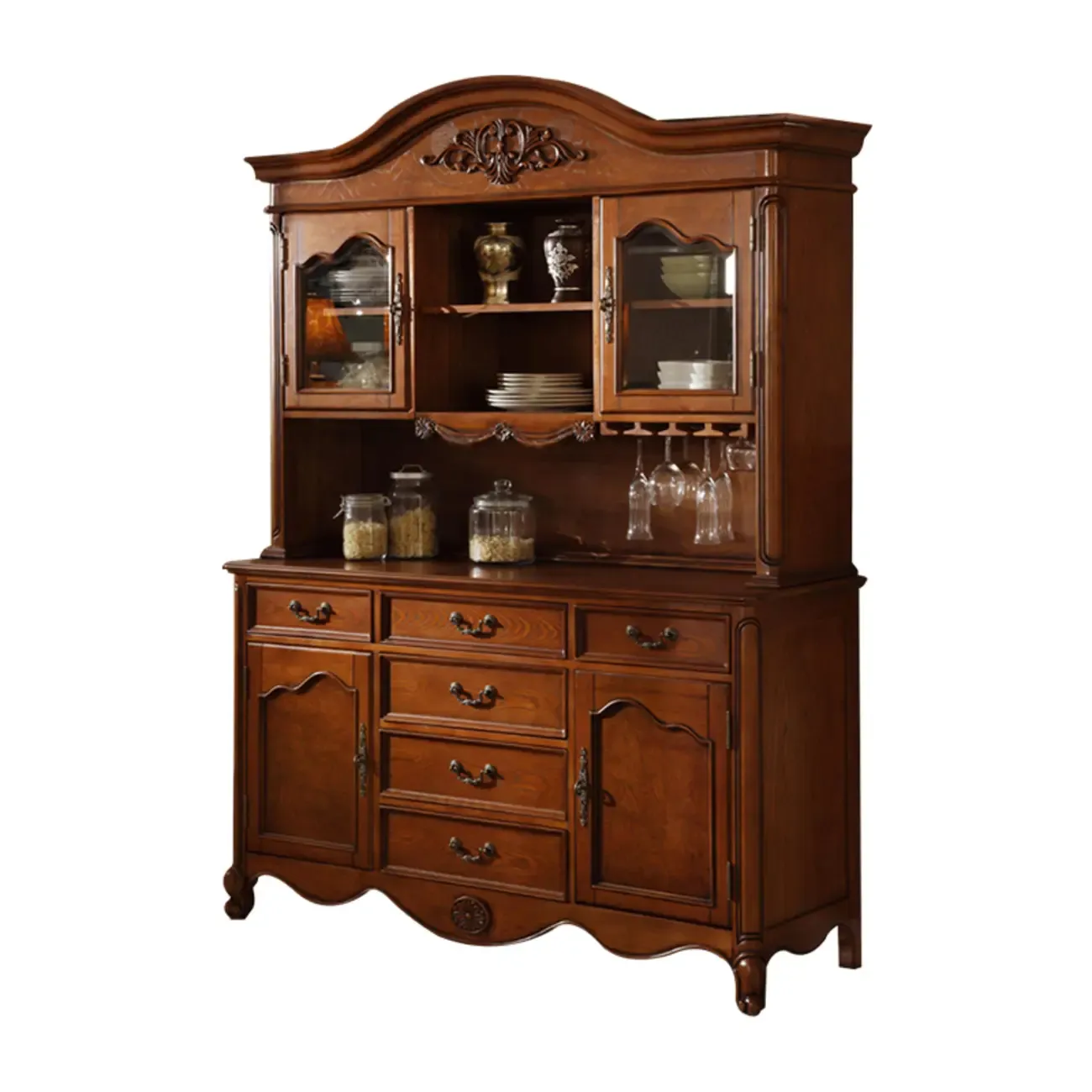 Wooden Vintage China Cabinet with Glass Display Image - 5