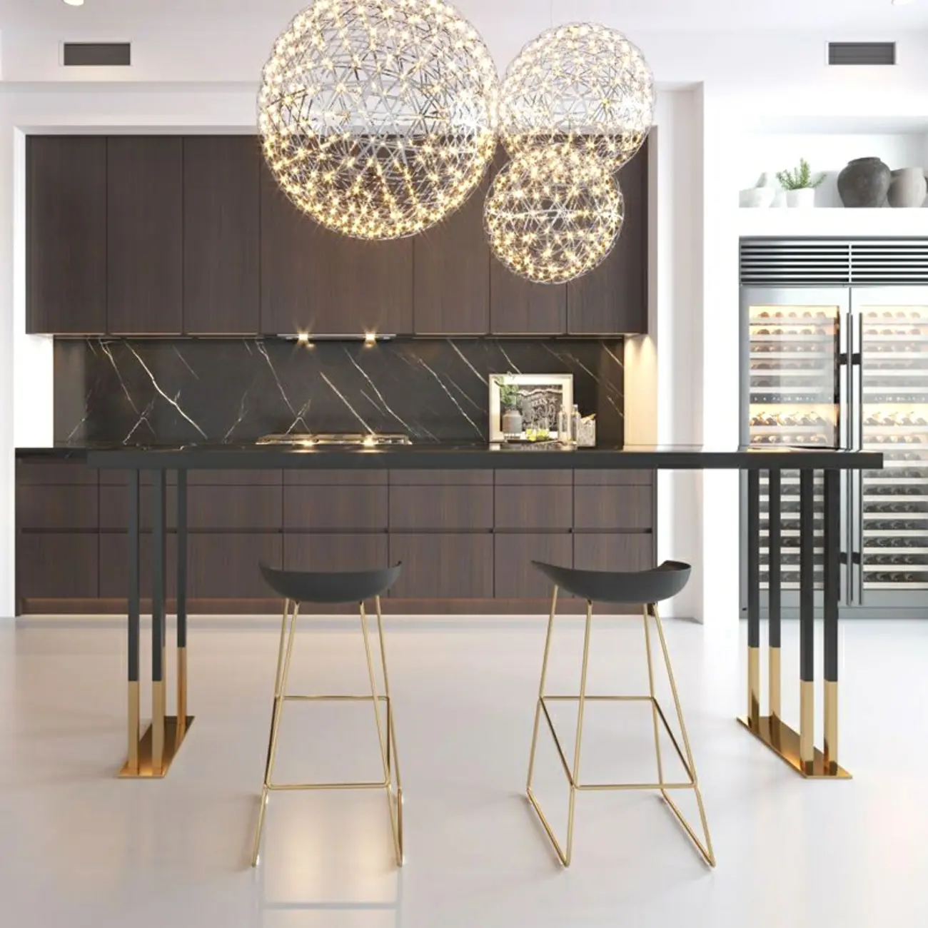 Luxury Black Metal Height Bar Table with Golden Legs for 8 People Image - 1 | homeyfad