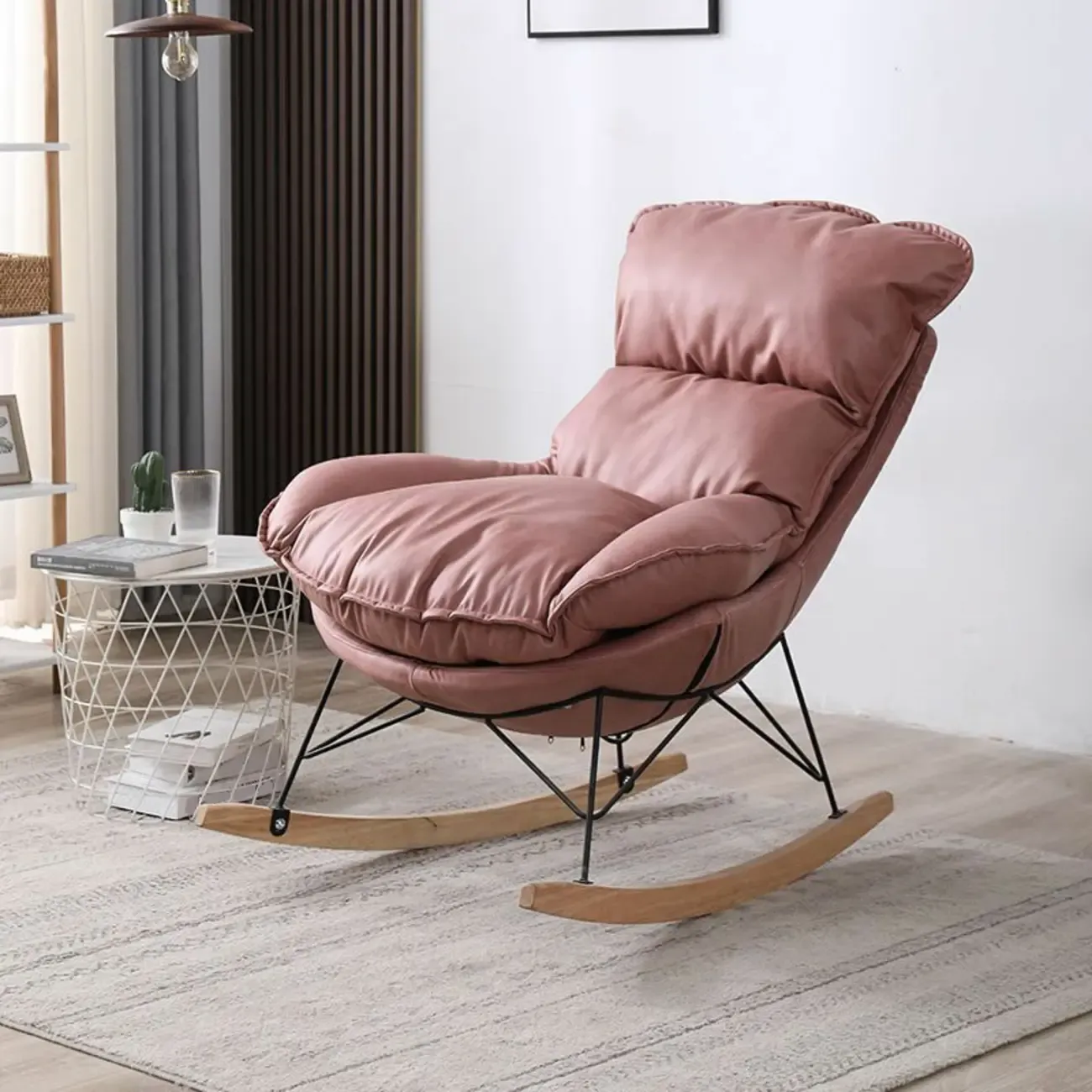 Cotton Upholstered Rocking Chair with Removable Cushions Image - 5