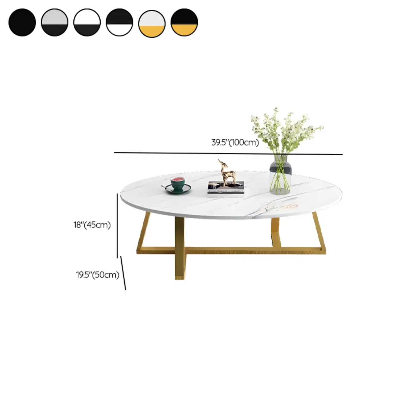Minimalist Oval White Wood Coffee Table for Living Room Decor #size