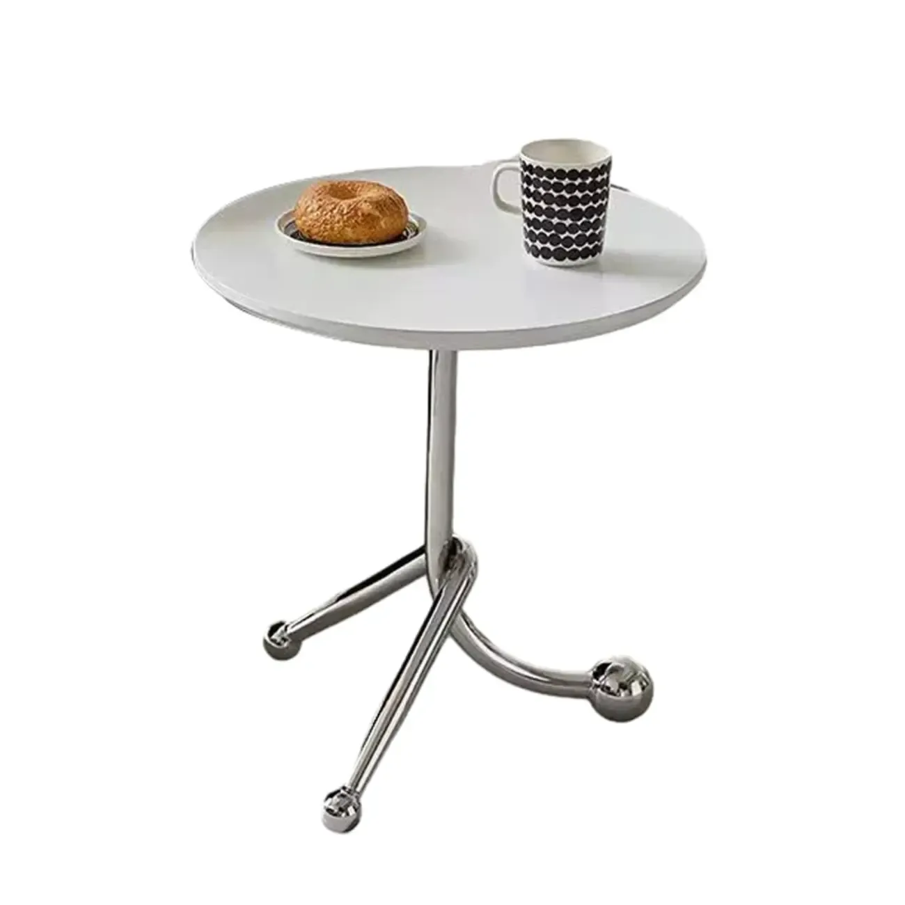 Round Wood End Table for Living Room with 3 Metal Legs Image - 9