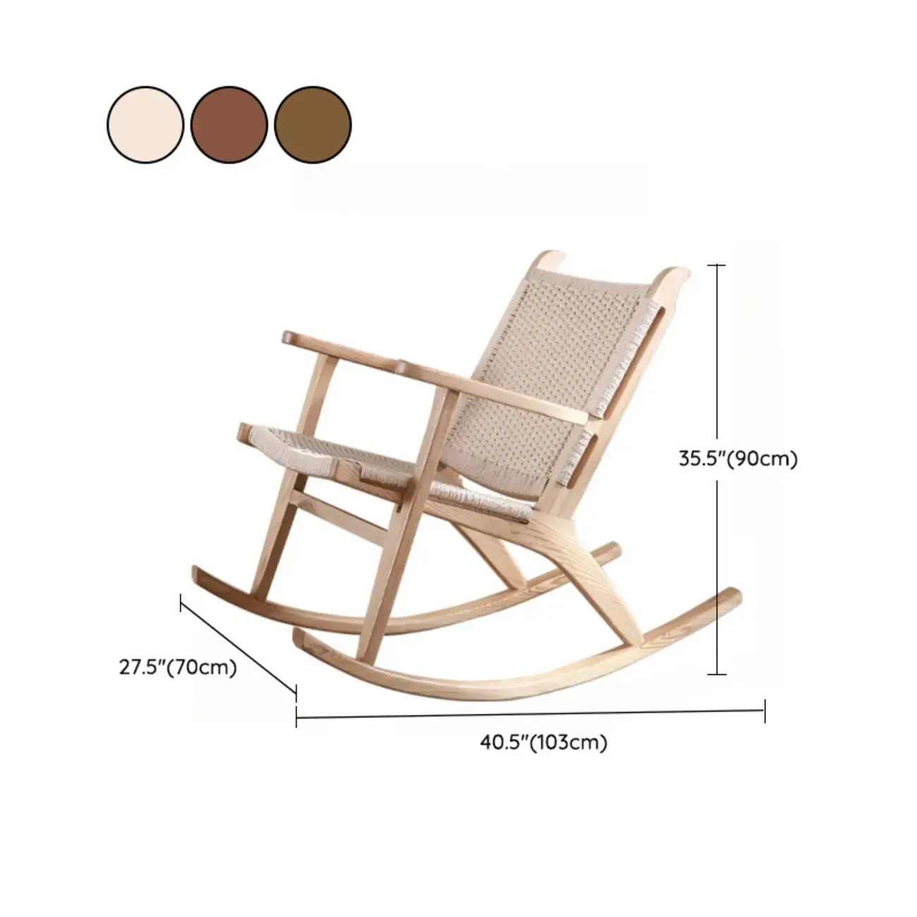 Vintage Natural Wooden Rocking Chair with Optional Ottoman #size