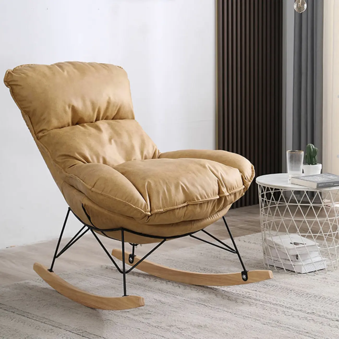 Cotton Upholstered Rocking Chair with Removable Cushions Image - 6 | homeyfad