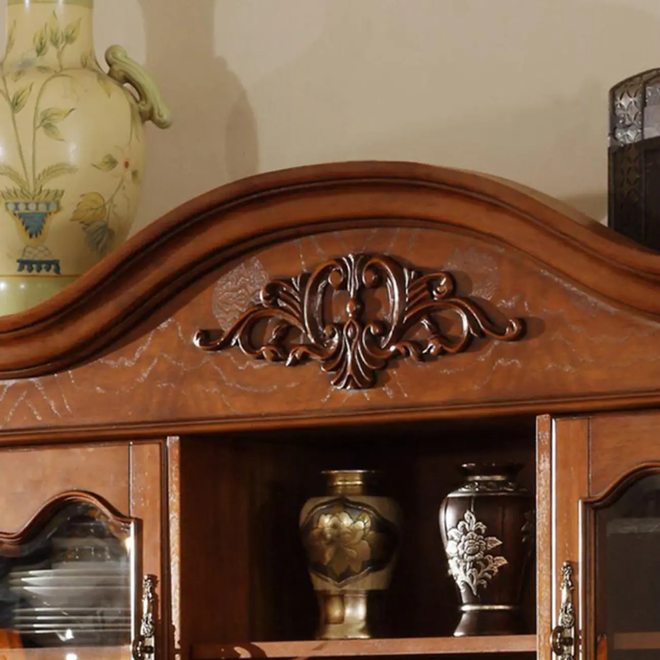 Wooden Vintage China Cabinet with Glass Display Image - 6 | homeyfad