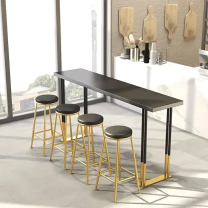 Luxury Black Metal Height Bar Table with Golden Legs for 8 People Image - 3