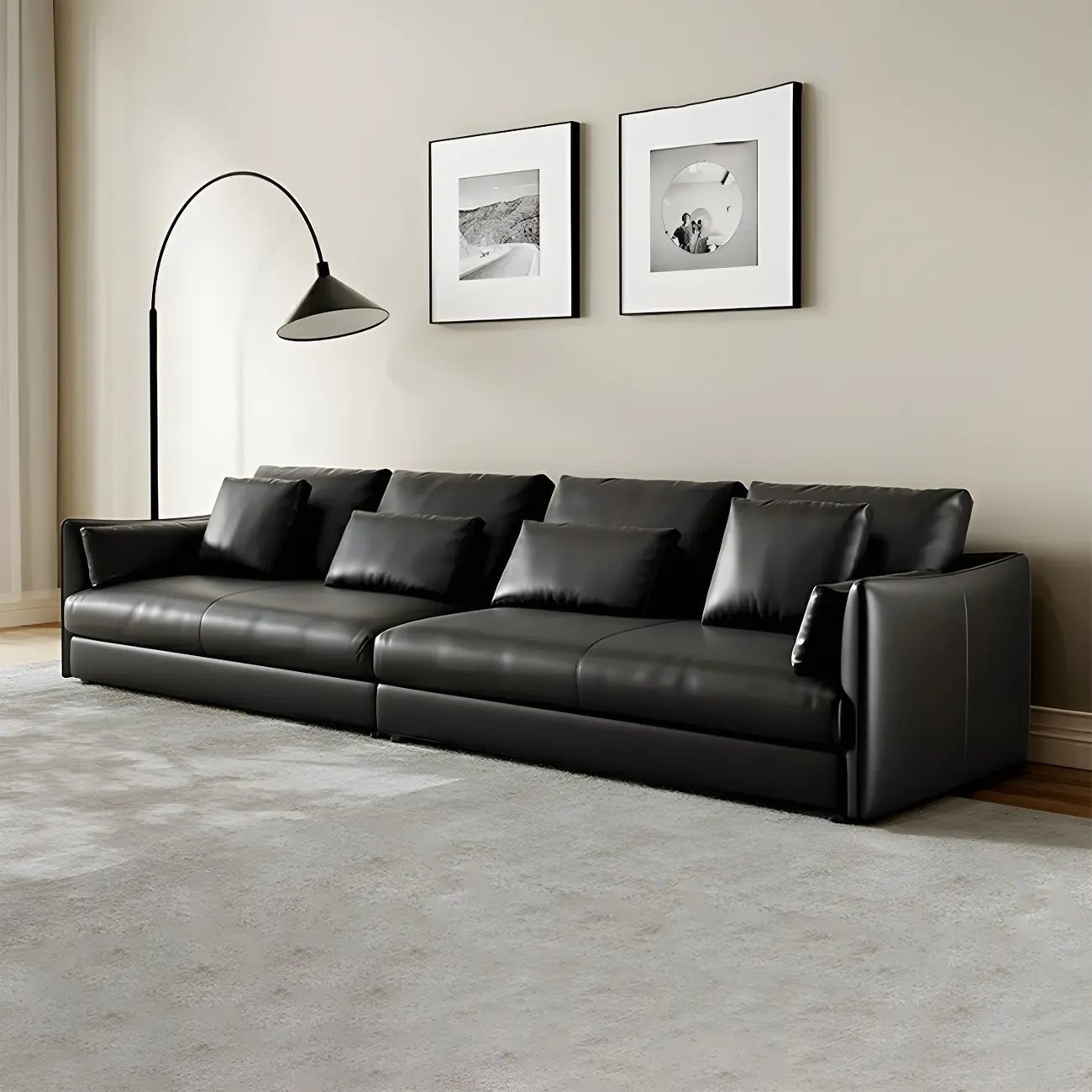 Modern Black Leather Sectional Sofa with Recessed Arm Image - 1 | homeyfad