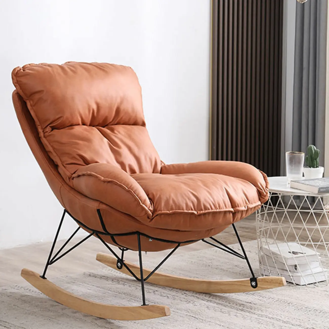 Cotton Upholstered Rocking Chair with Removable Cushions Image - 7 | homeyfad