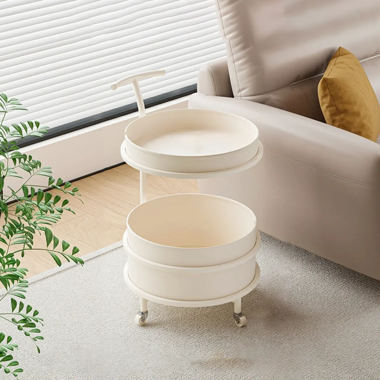 White Small Rolling Side Table with Storage for Living Room Image - 2 | homeyfad