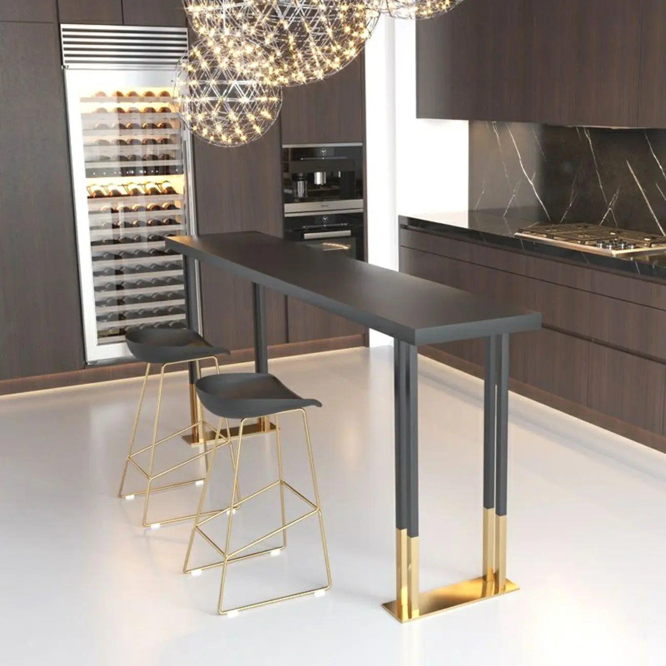 Luxury Black Metal Height Bar Table with Golden Legs for 8 People Image - 4 | homeyfad