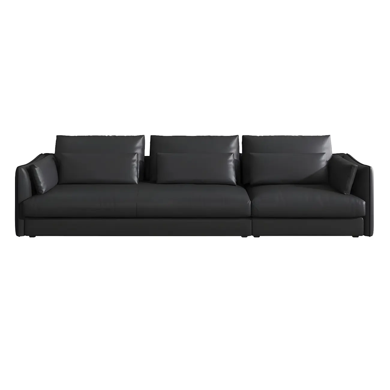 Modern Black Leather Sectional Sofa with Recessed Arm Image - 2 | homeyfad