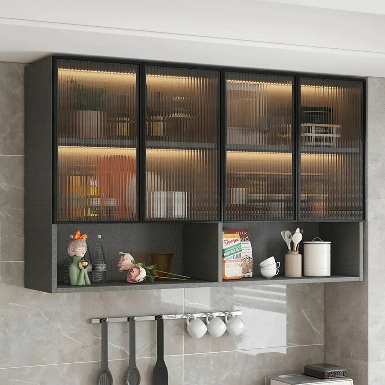 Modern Wood Wall-Mounted Display Cabinet with Glass Image - 1