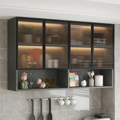 Modern Wood Wall-Mounted Display Cabinet with Glass Image - 1