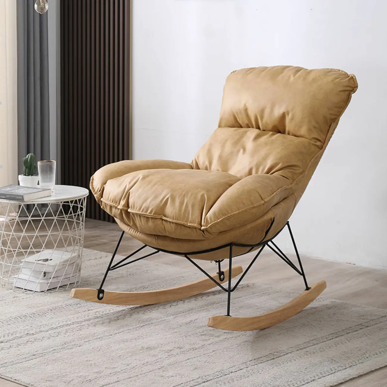 Cotton Upholstered Rocking Chair with Removable Cushions Image - 8 | homeyfad