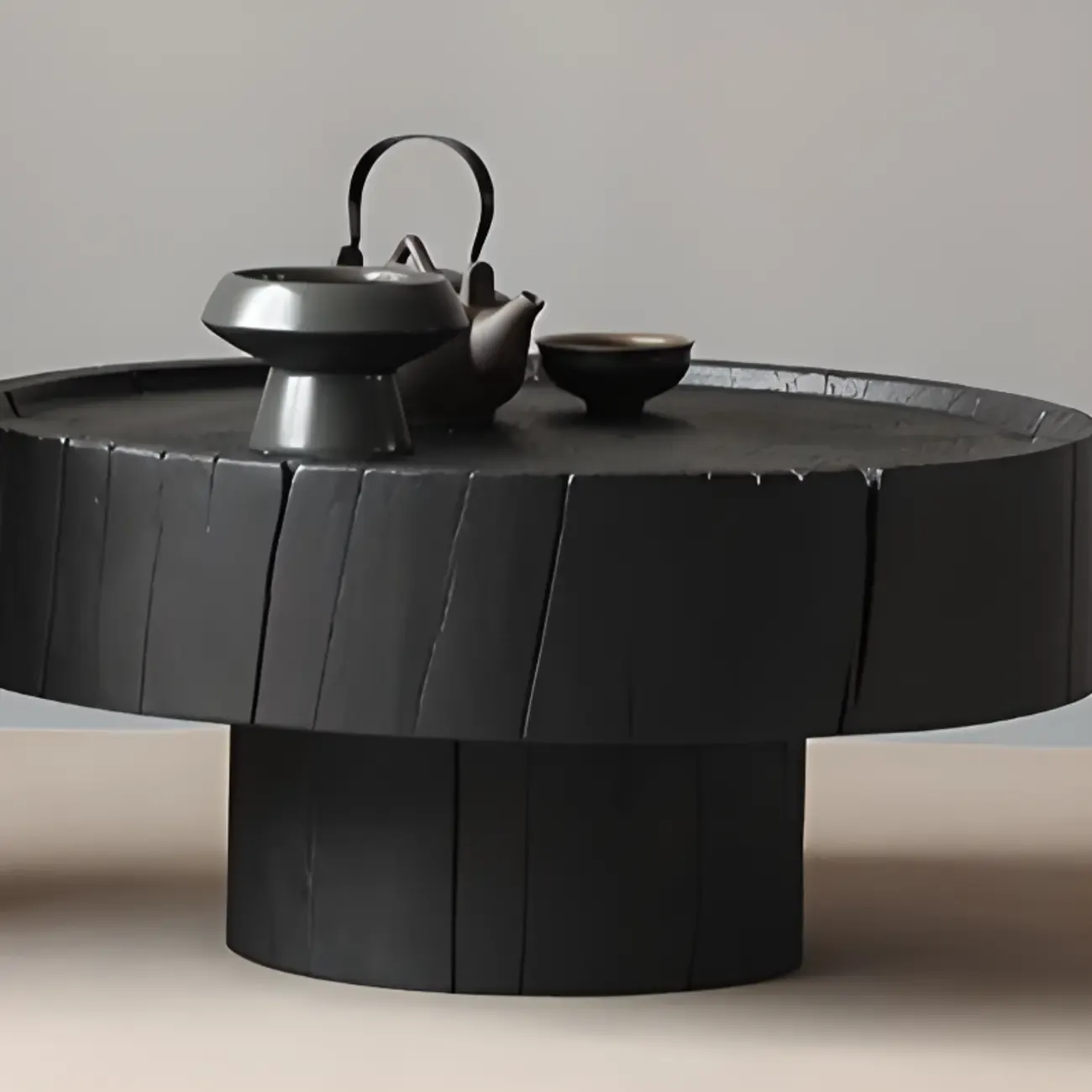 Modern Minimalist Wood Black Coffee Table with Tray Top  Image - 8