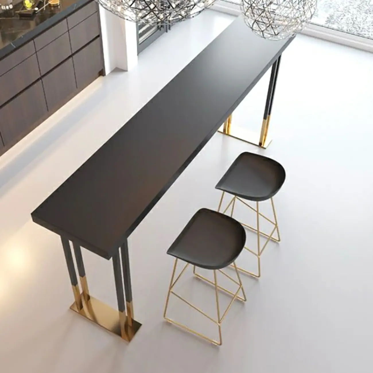 Luxury Black Metal Height Bar Table with Golden Legs for 8 People Image - 5 | homeyfad