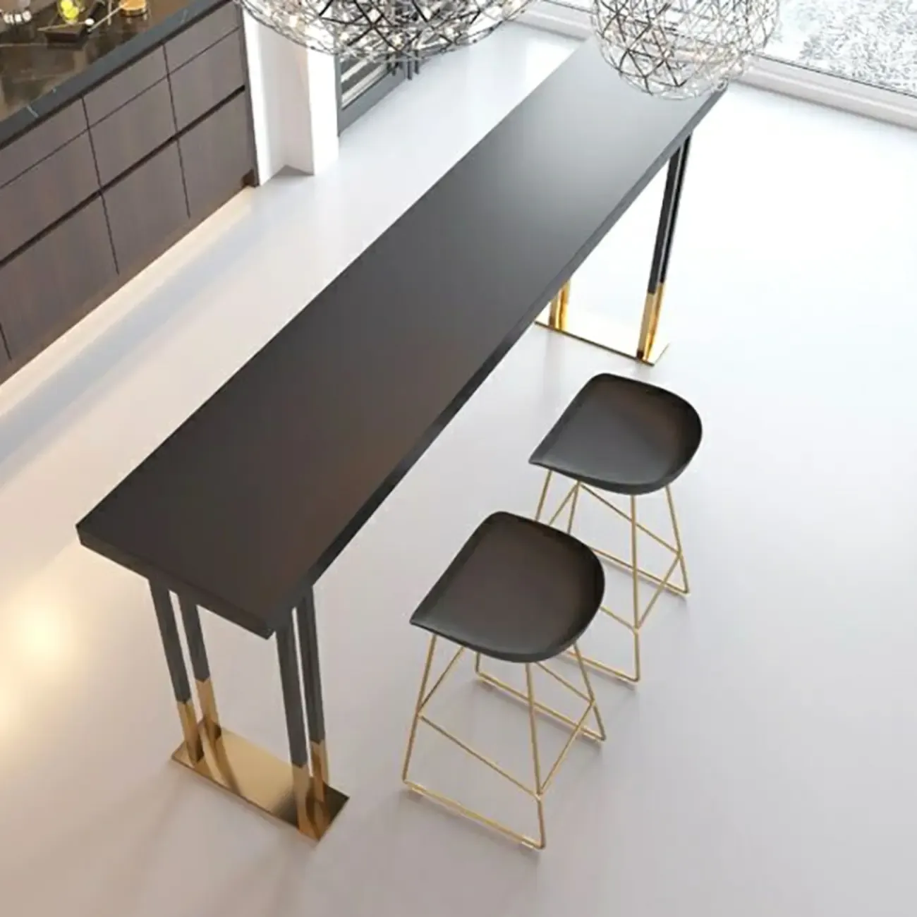Luxury Black Metal Height Bar Table with Golden Legs for 8 People Image - 5