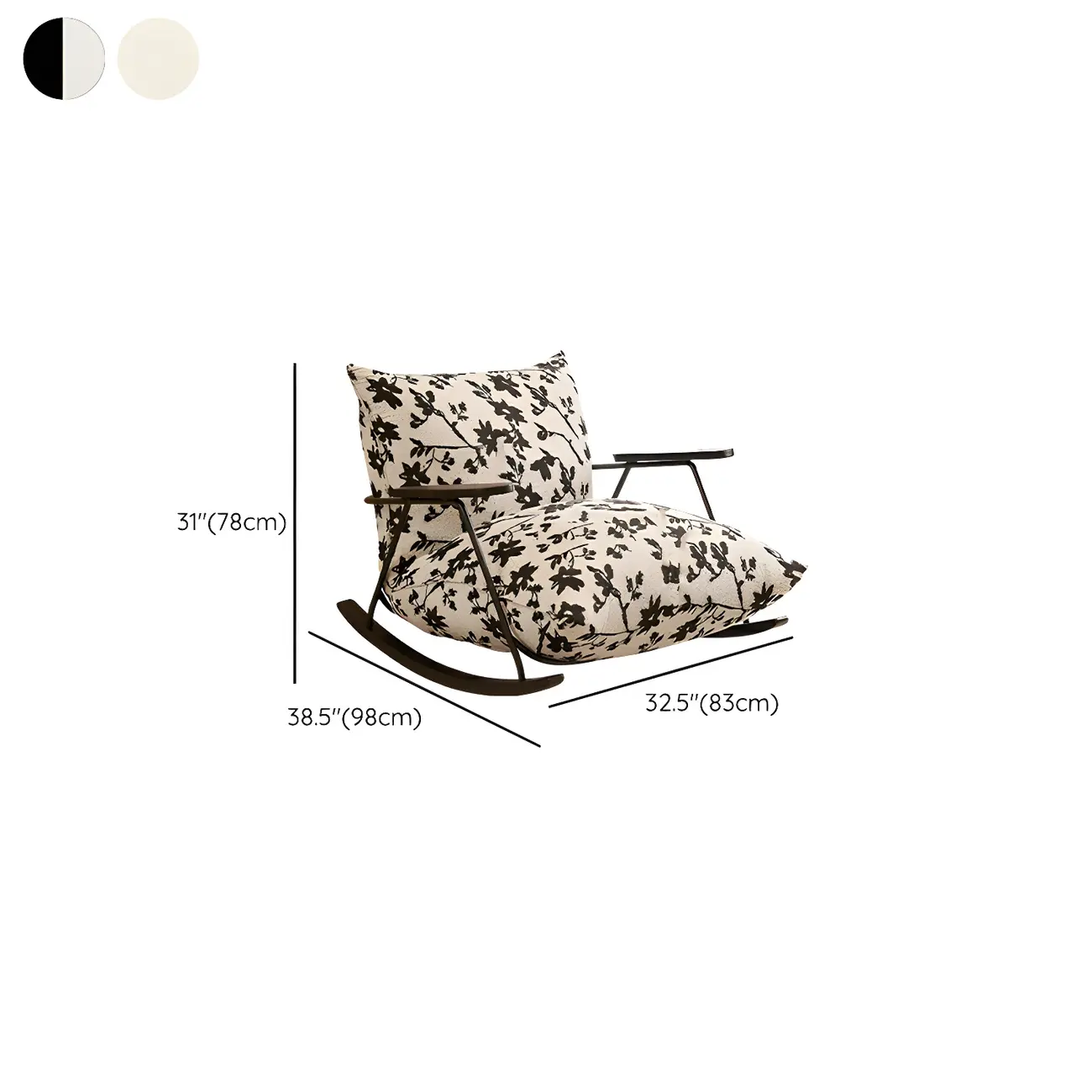 Modern Upholstered Rocking Chair with Spindle Back in Beige #size