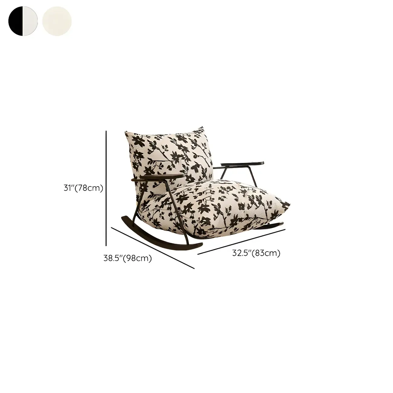 Modern Upholstered Rocking Chair with Spindle Back in Beige #size