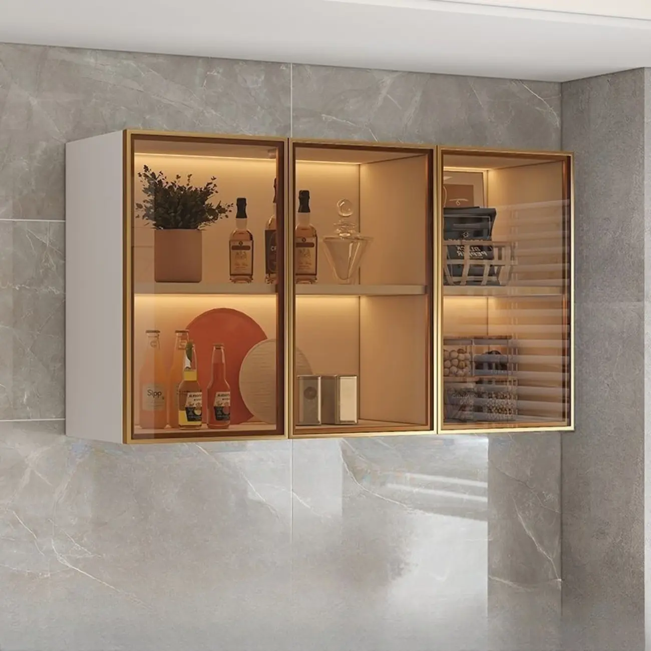 Modern Wood Wall-Mounted Display Cabinet with Glass Image - 2 | homeyfad