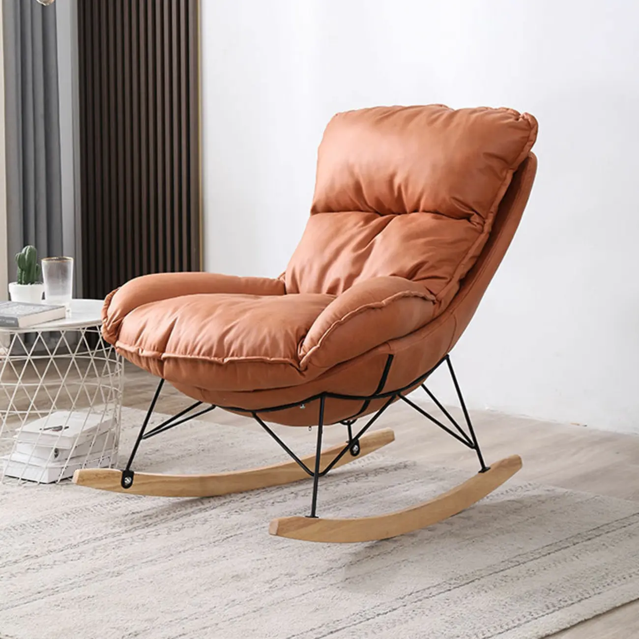 Cotton Upholstered Rocking Chair with Removable Cushions Image - 9 | homeyfad