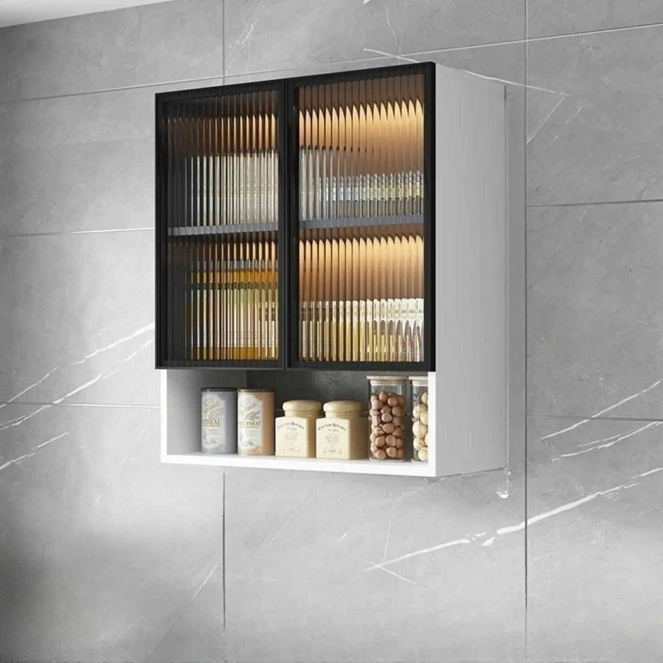 Modern Wood Wall-Mounted Display Cabinet with Glass Image - 3 | homeyfad