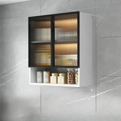 Modern Wood Wall-Mounted Display Cabinet with Glass Image - 3