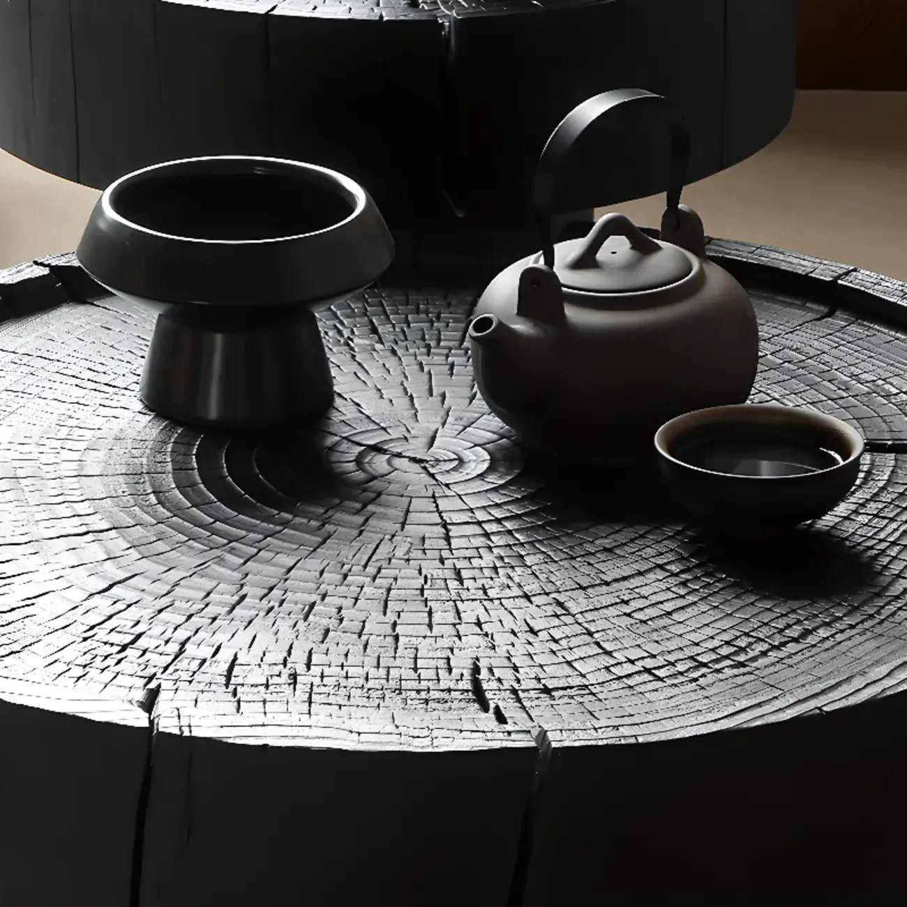 Modern Minimalist Wood Black Coffee Table with Tray Top  Image - 10