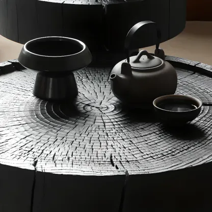 Modern Minimalist Wood Black Coffee Table with Tray Top  Image - 10