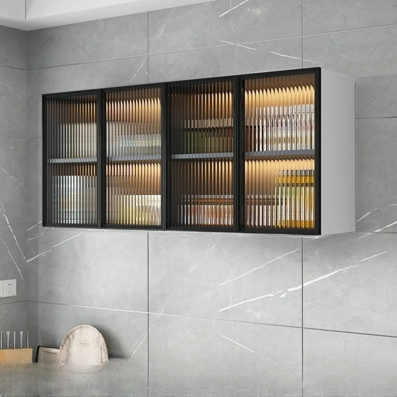 Modern Wood Wall-Mounted Display Cabinet with Glass Image - 4 | homeyfad