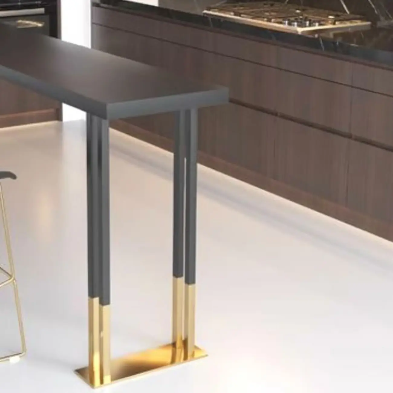 Luxury Black Metal Height Bar Table with Golden Legs for 8 People Image - 8 | homeyfad