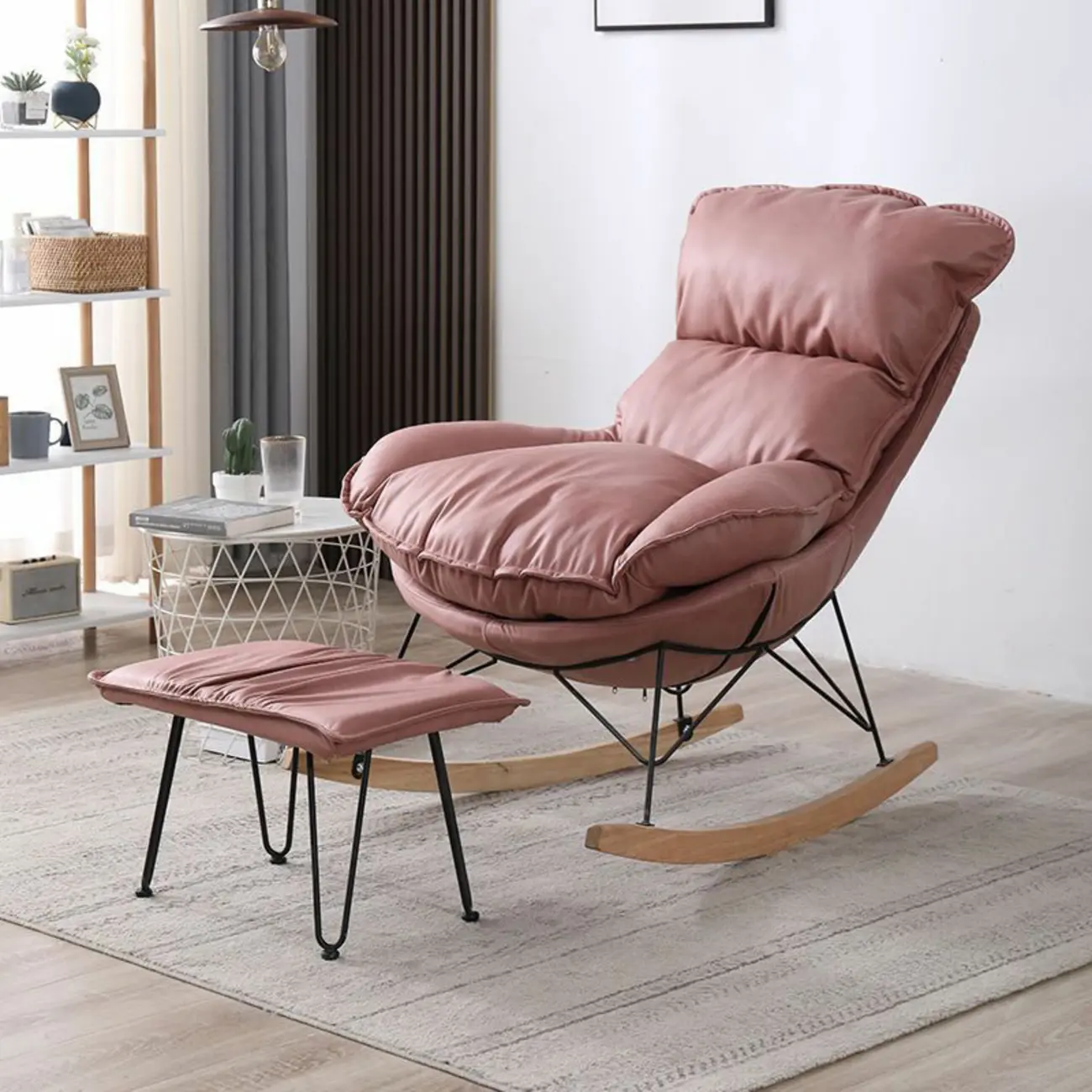 Cotton Upholstered Rocking Chair with Removable Cushions Image - 11 | homeyfad