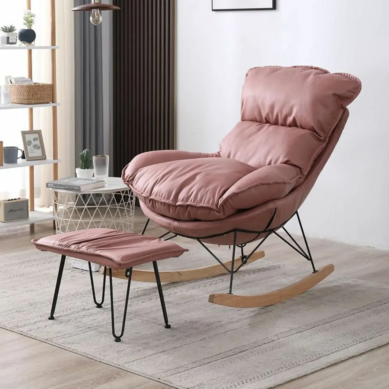 Cotton Upholstered Rocking Chair with Removable Cushions Image - 11