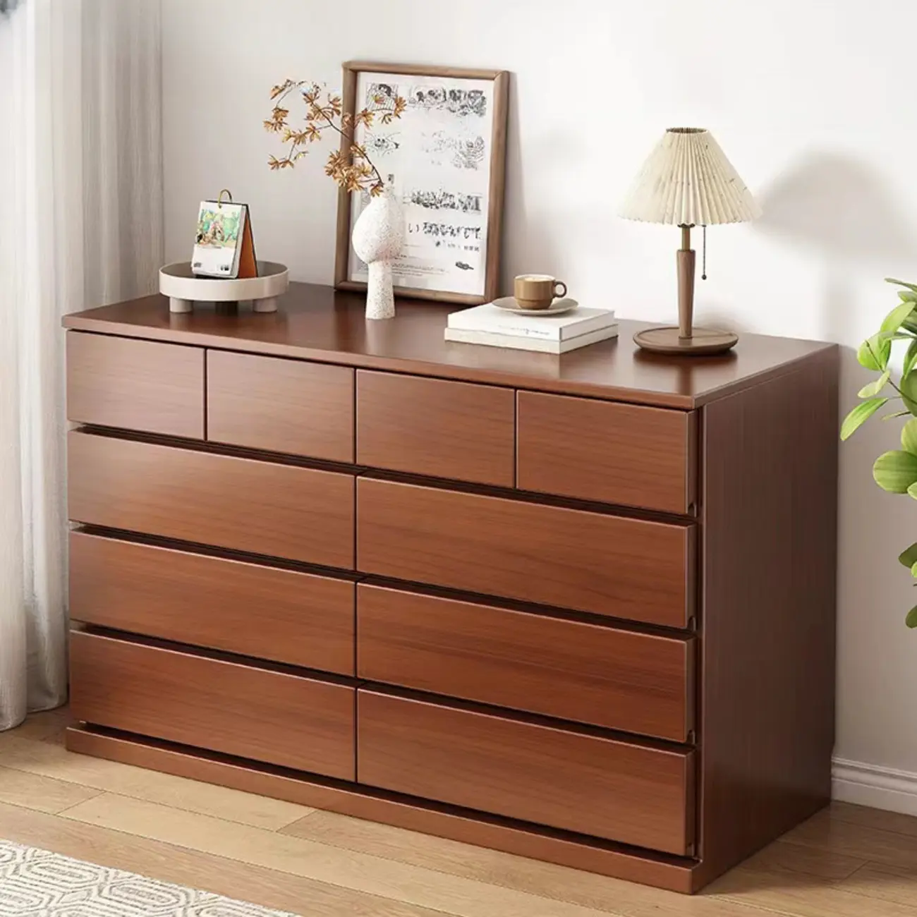 Modern Wood Dresser Light Walnut with 6-Drawers Storage Image - 2 | homeyfad