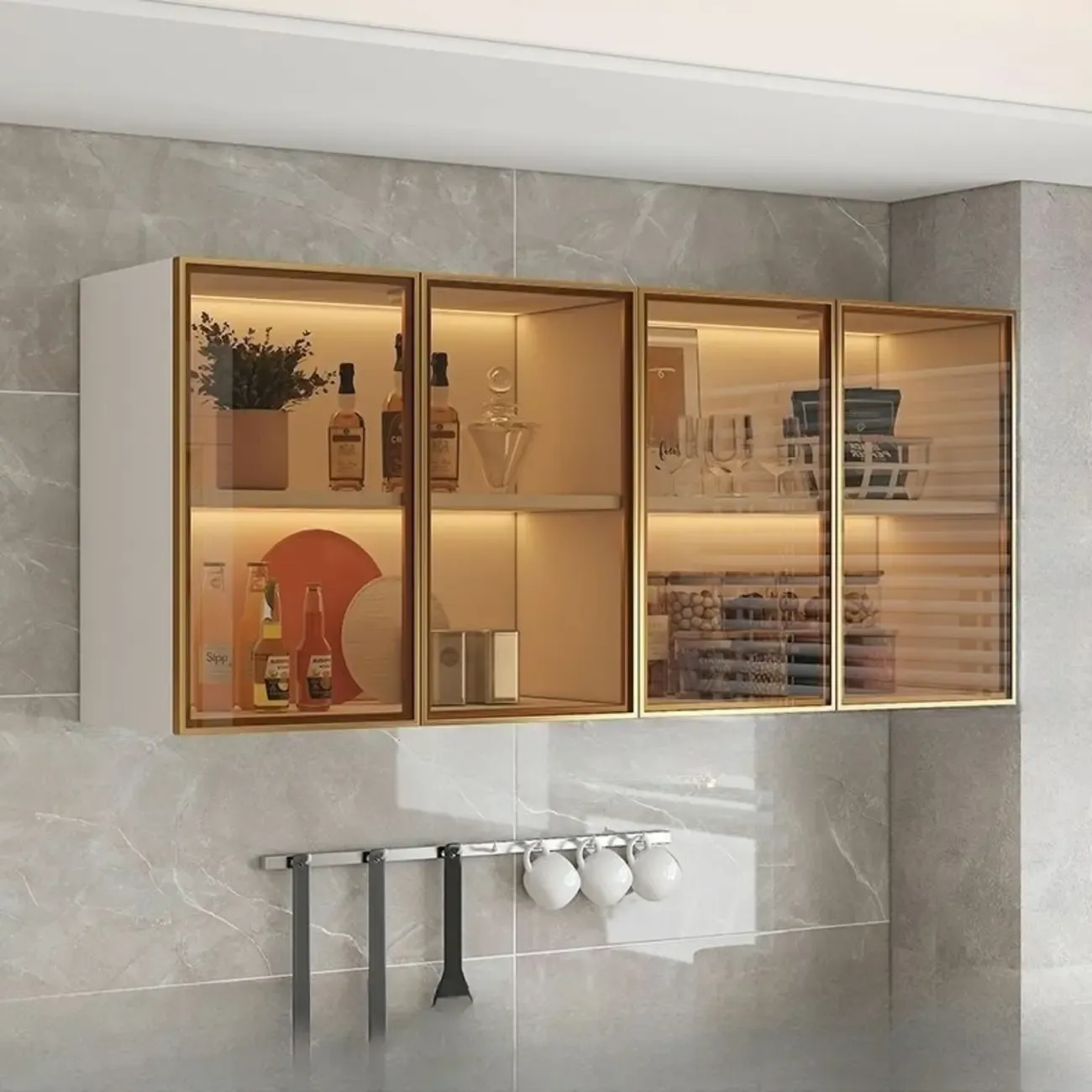 Modern Wood Wall-Mounted Display Cabinet with Glass Image - 5