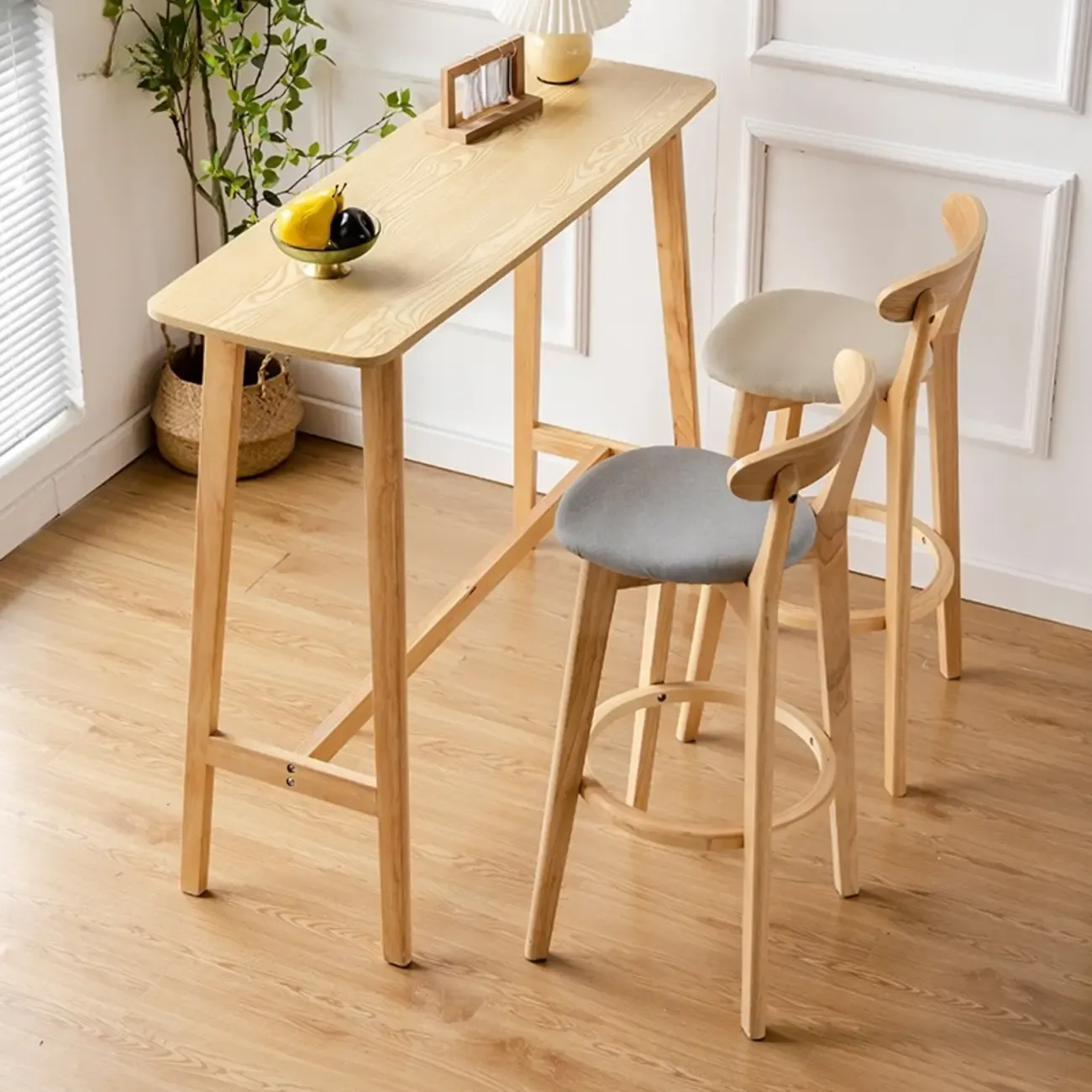 Nordic Wooden Rectangle Bar Table with Footresst for Living Room Image - 13