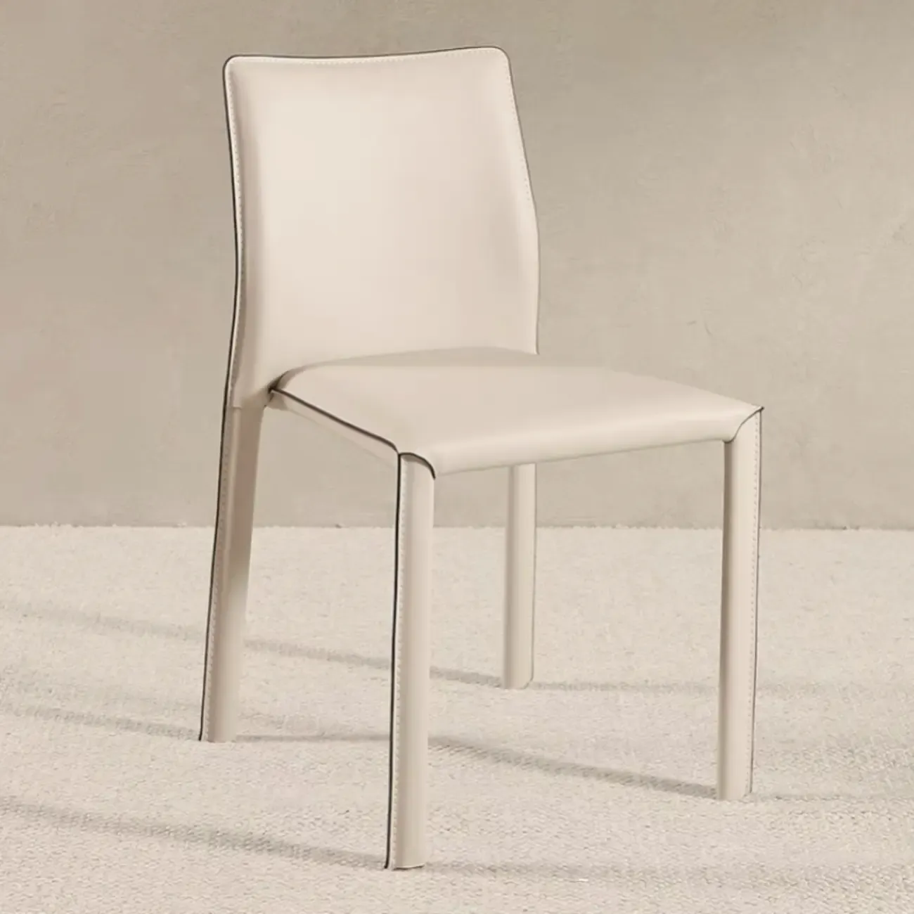 Minimalist Stackable Faux Leather Side Armless Dining Chair Image - 2