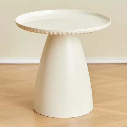 White Stylish Plastic Round End Table for Living Room Image - 1