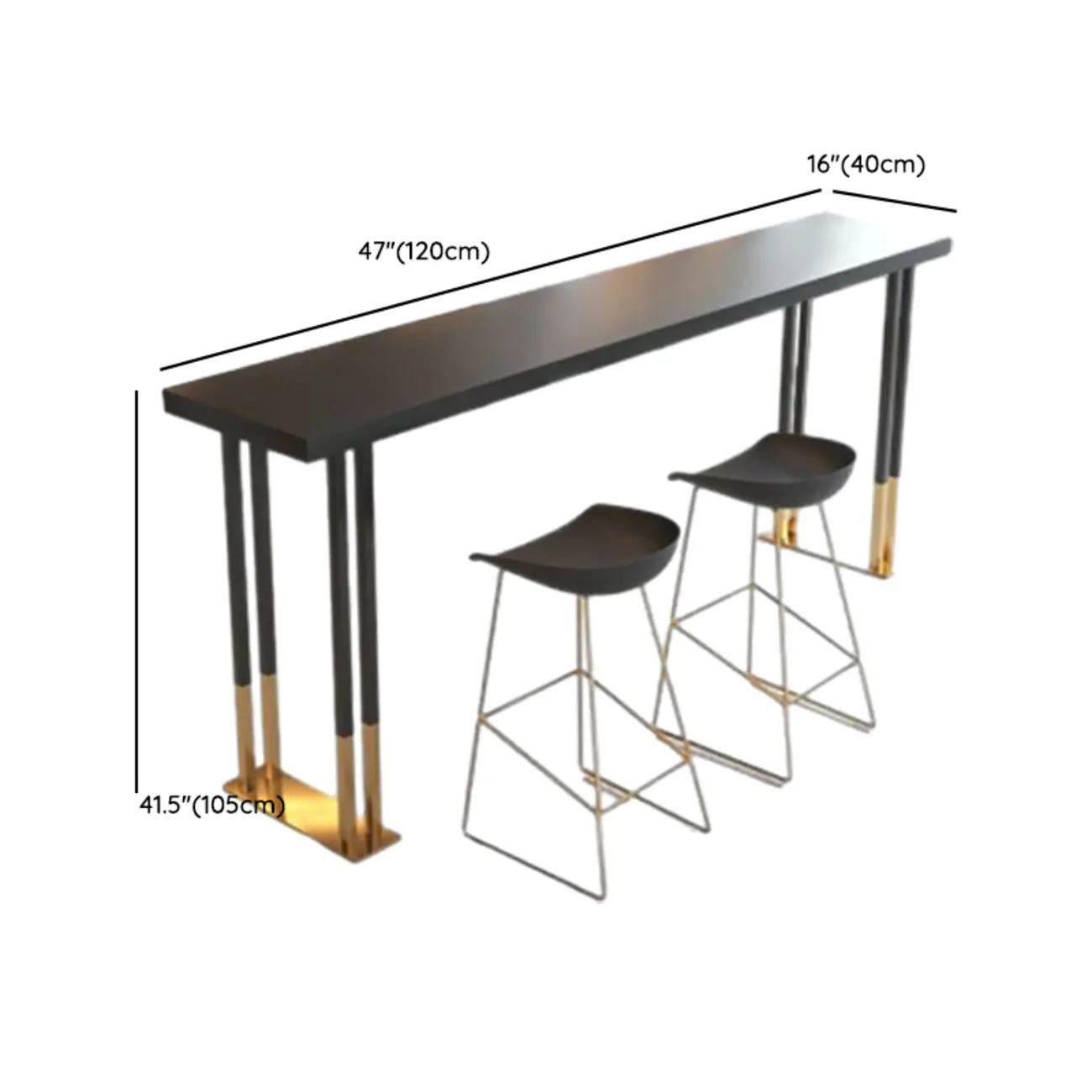 Luxury Black Metal Height Bar Table with Golden Legs for 8 People #size