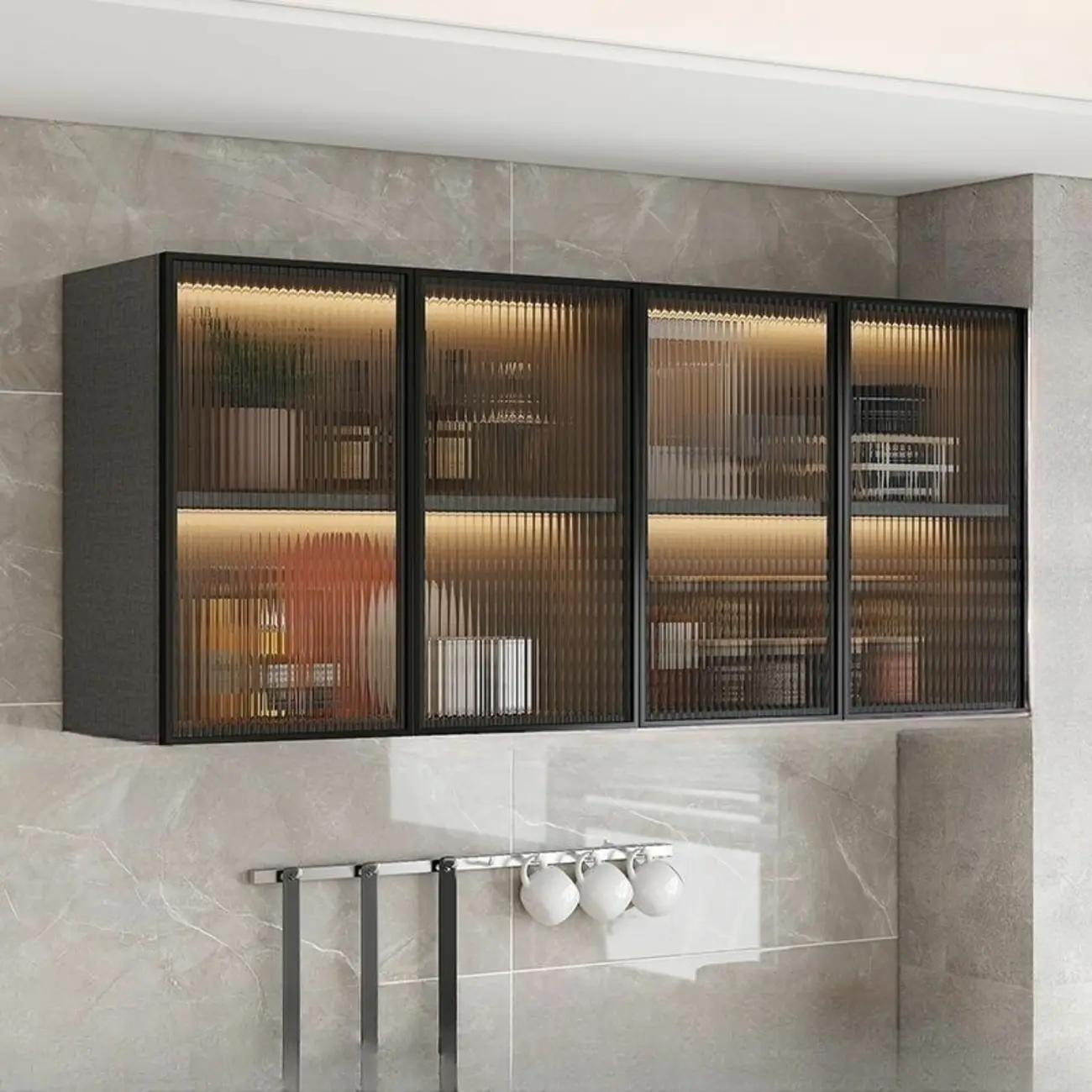 Modern Wood Wall-Mounted Display Cabinet with Glass Image - 6 | homeyfad